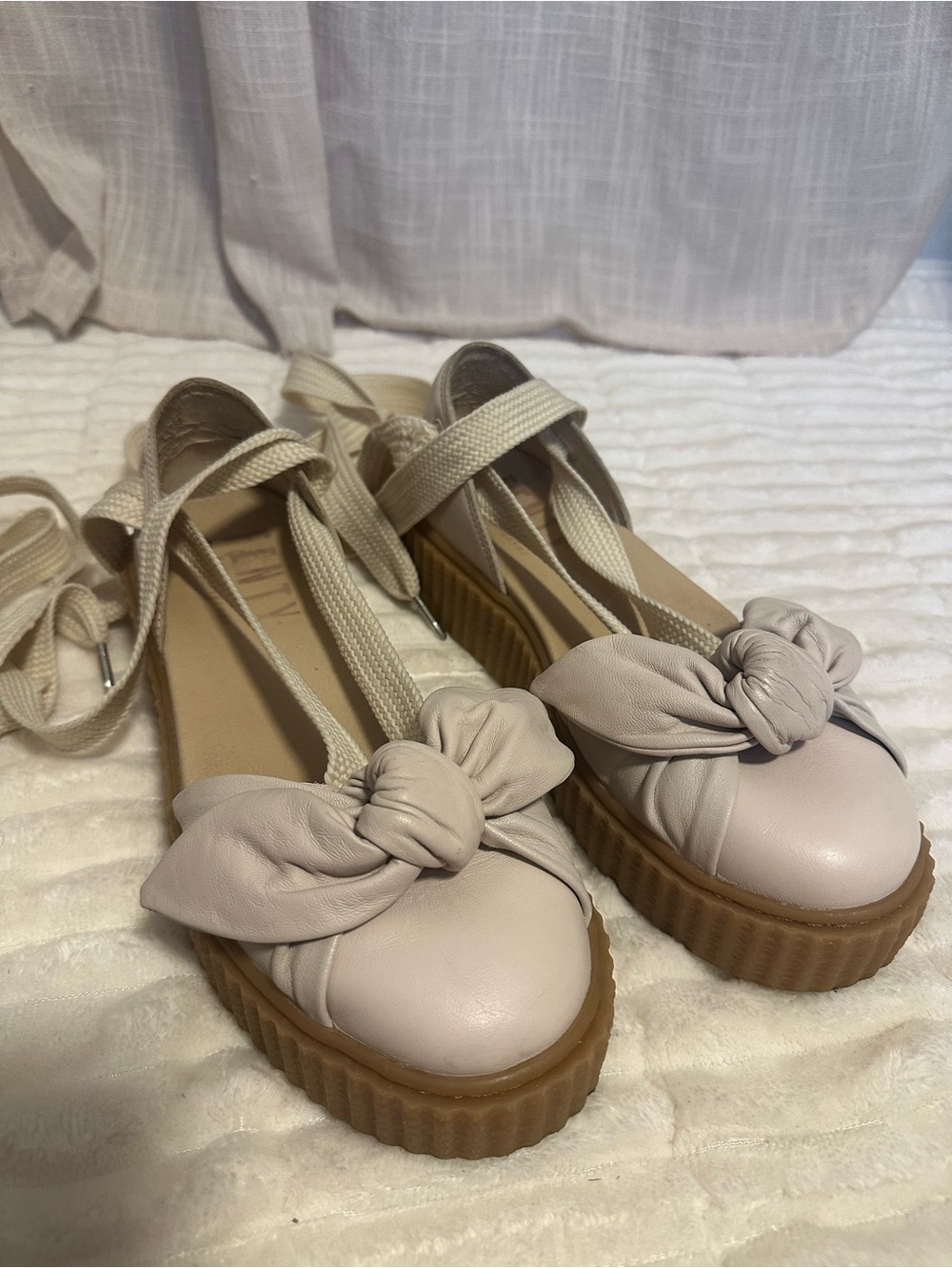 Fenty x Puma Women’s Cream Bow Creeper Platform Lace Up Sandals